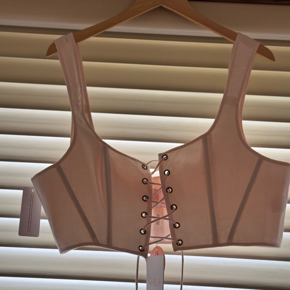 Pink Lace-Up Corset by Selkie
